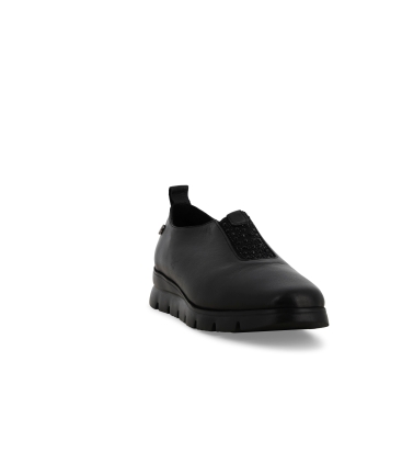 Mocassino donna morbido con elastico in pelle nero 055002z