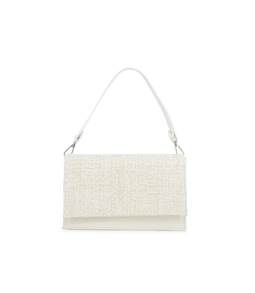 Borsa pochette con tracolla in tessuto rafia bianco alb013