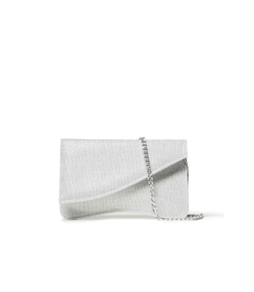 Pochette asimmetrica argento glitter con tracolla argento bj036q