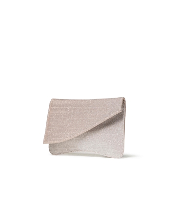Pochette asimmetrica color cipria glitter con catena oro bj036q