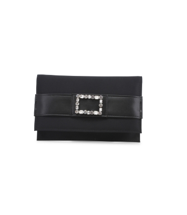 Borsa pochette con tracolla in tessuto raso nero bj064