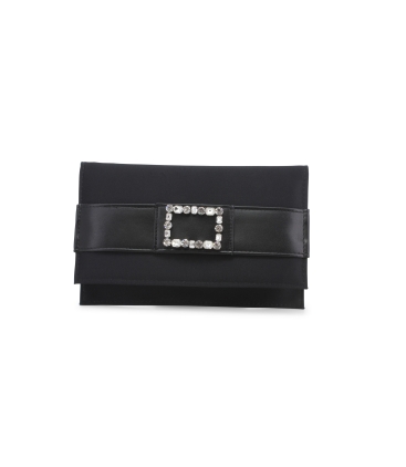 Borsa pochette con tracolla in tessuto raso nero bj064