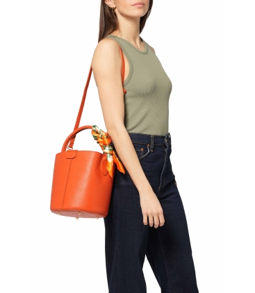 Borsa con tracolla in pelle arancio bor582