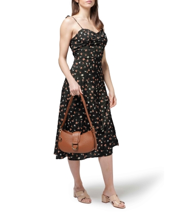 Borsa con tracolla in pelle cuoio scuro bor975