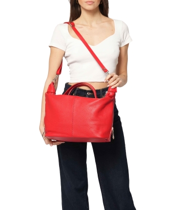 Tasche aus Leder mit Schulterriemen und Tragegriff Rot bor995