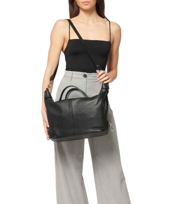 Borsa con manico o tracolla in pelle nero bor995