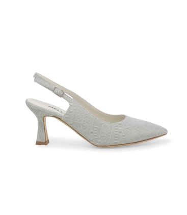 Décolleté donna slingback in tessuto argento d165q