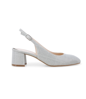 Décolleté donna slingback chiuso argento glitterato con tacco largo d180q