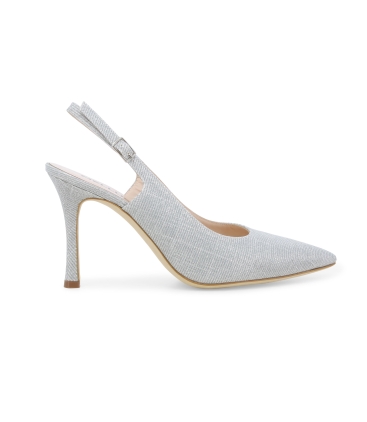 Décolleté donna slingback in tessuto argento d188q