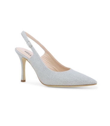 Décolleté donna slingback in tessuto argento d188q