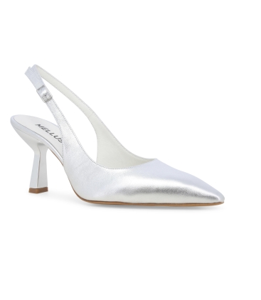 Décolleté donna slingback in pelle argento d192q