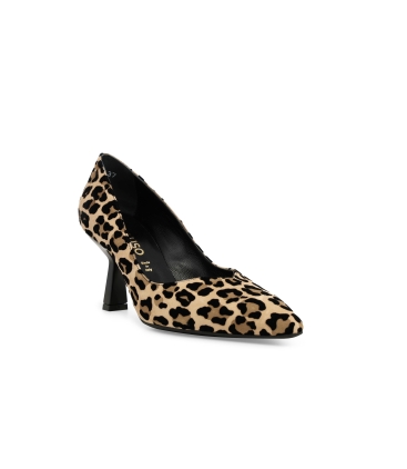 Décolleté donna in camoscio flock elegante e comodo leopardo beige d5203