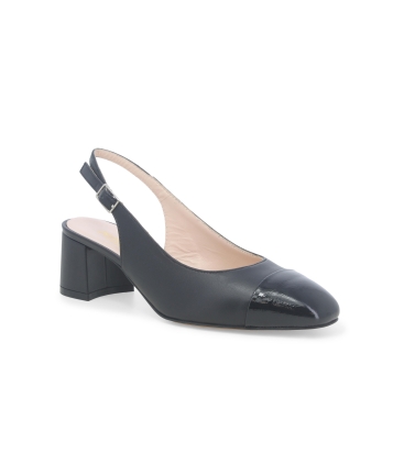 Décolleté slingback donna in pelle nero e1301q