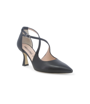 Décolleté donna cinturino incrociato in pelle nero e1631q