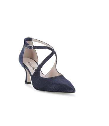 Décolleté elegante blu notte con cinturini incrociati e glitter e1631q