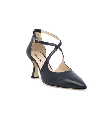 Décolleté donna cinturino incrociato in pelle blu abyss e1631q