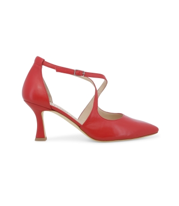 Décolleté donna cinturino incrociato in tessuto pelle rosso e1631q