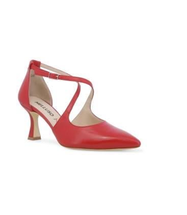 Décolleté donna cinturino incrociato in tessuto pelle rosso e1631q