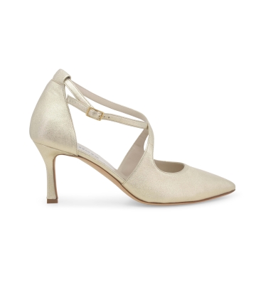 Décolleté donna cinturino incrociato in tessuto pelle wash platino e1631q