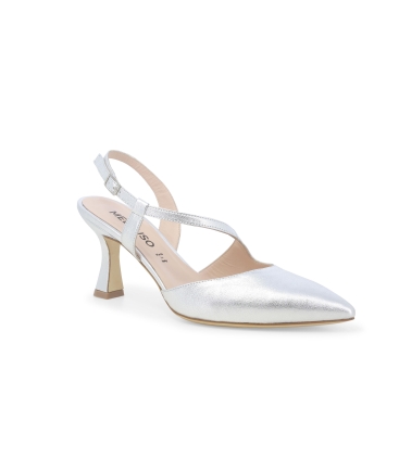 Décolleté donna slingback in pelle wash argento e1634q