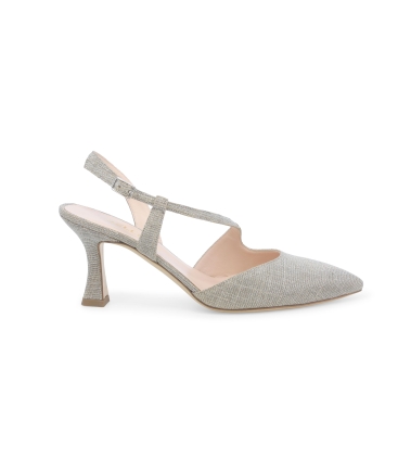 Décolleté donna slingback in tessuto galassia platino e1634q