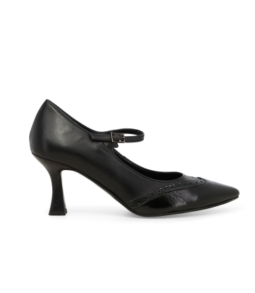 Décolleté donna in pelle comodo con cinturino nero e5158