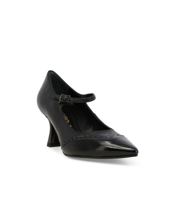 Décolleté donna in pelle comodo con cinturino nero e5158