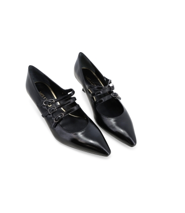 Décolleté donna in vernice comodo con cinturini nero e5201