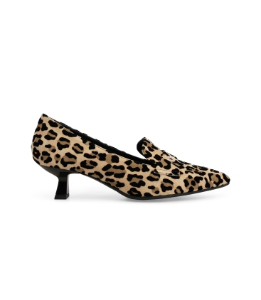 Décolleté donna in camoscio flock elegante e comodo leopardo beige e5203