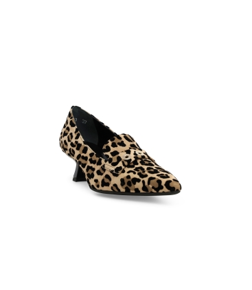 Décolleté donna in camoscio flock elegante e comodo leopardo beige e5203