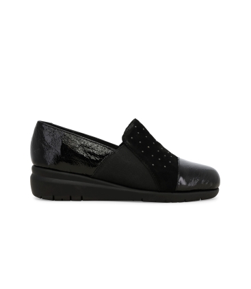 Mocassino donna in vernice e camoscio nero k55239z