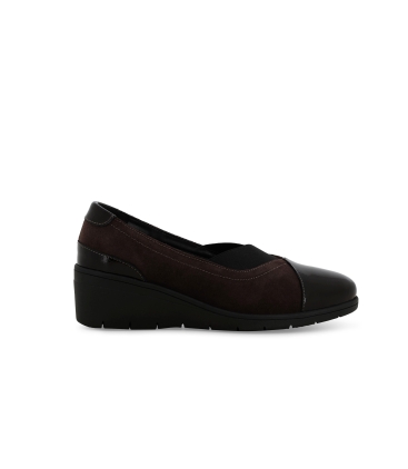 Décolleté donna comodo in vernice e morbida in camoscio e vernice marrone k91616z