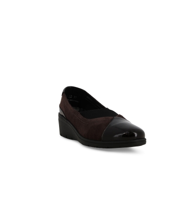 Décolleté donna comodo in vernice e morbida in camoscio e vernice marrone k91616z