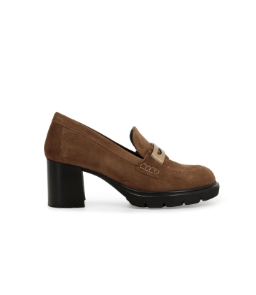 Mocassino donna in camoscio beige sigaro l5264
