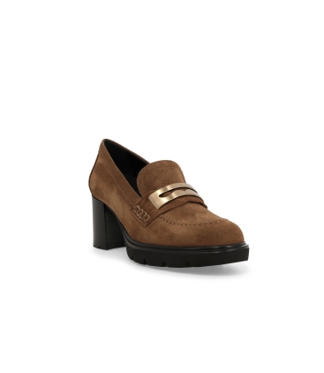 Mocassino donna in camoscio beige sigaro l5264