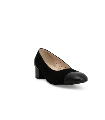 Décolleté comfort in camoscio blu traforato con punta in pelle n411q