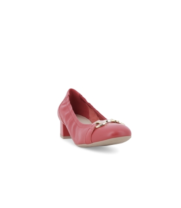 Décolleté rossa in pelle con fibbia dorata e tacco basso n412q