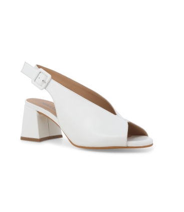 Sandalo in pelle bianco con tacco a blocco n622q