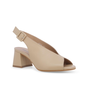 Sandalo in pelle beige comodo con tacco largo n622q