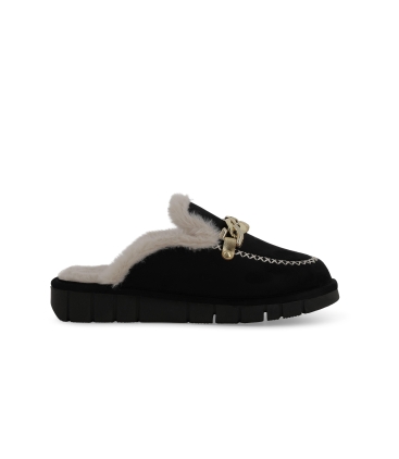 Pantofola donna in camoscio nero pd529
