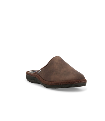Pantofola uomo in similpelle camoscio marrone pu167z