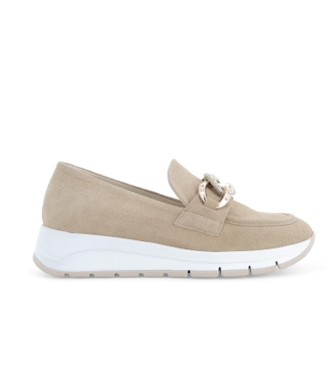 Sneaker scamosciata beige con zip laterale e trafori r20091