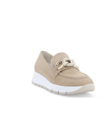 Sneaker scamosciata beige con zip laterale e trafori r20091
