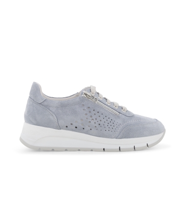 Sneakers in camoscio jeans in pelle traforata con zip r20096