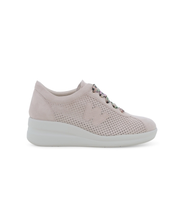 Sneaker walk in camoscio traforato rosa cipria con lacci fantasia r20245q