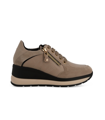 Sneakers donna in pelle e camoscio beige r25553z