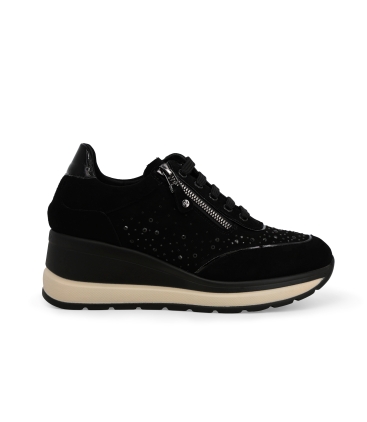 Sneakers donna comode in camoscio nero r25563