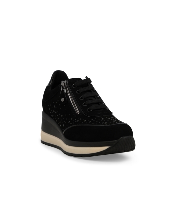 Sneakers donna comode in camoscio nero r25563