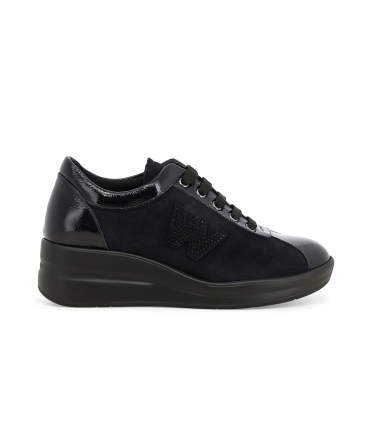 Sneakers donna in vernice e camoscio blu notte r25642z