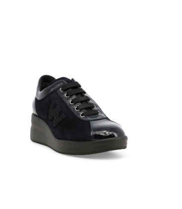 Sneakers donna in vernice e camoscio blu notte r25642z